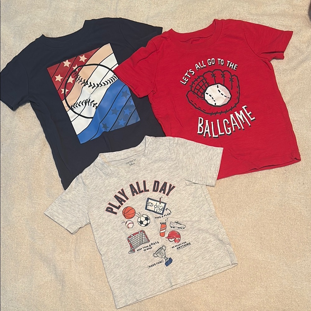Kids Graphic T-Shirts SPORTS Bundle - Red, Gray, and Navy Blue